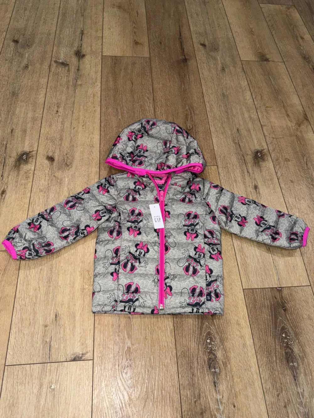 Baby GAP Minnie Mouse Girl’s Gray and Pink Winter Puffer Coat with Hood size 3T‎